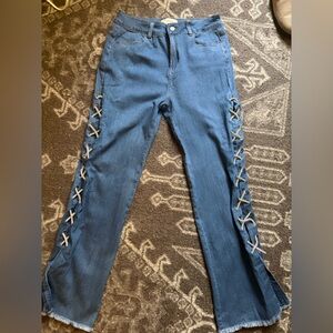 Trendy Lace-Up Blue Women Skinny Jeans